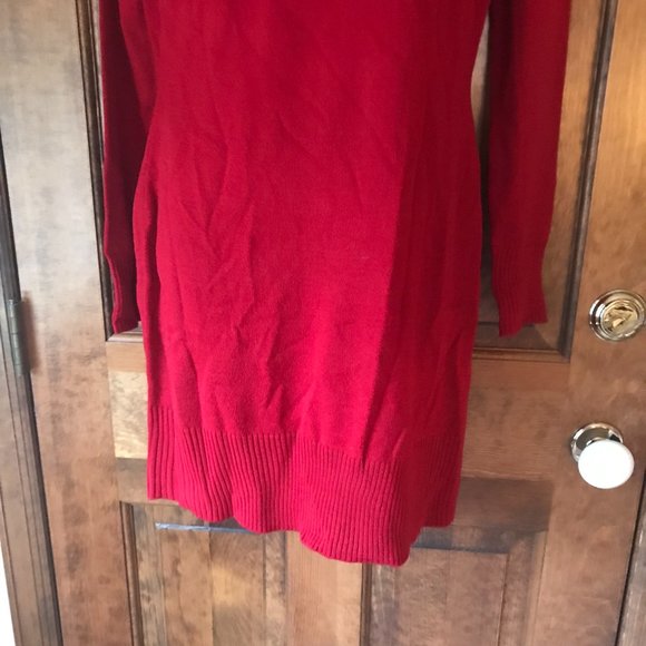 By & By Red Long Sleeve Sweater Dress w/Crisscross Shoestring Accents Large - Picture 7 of 12